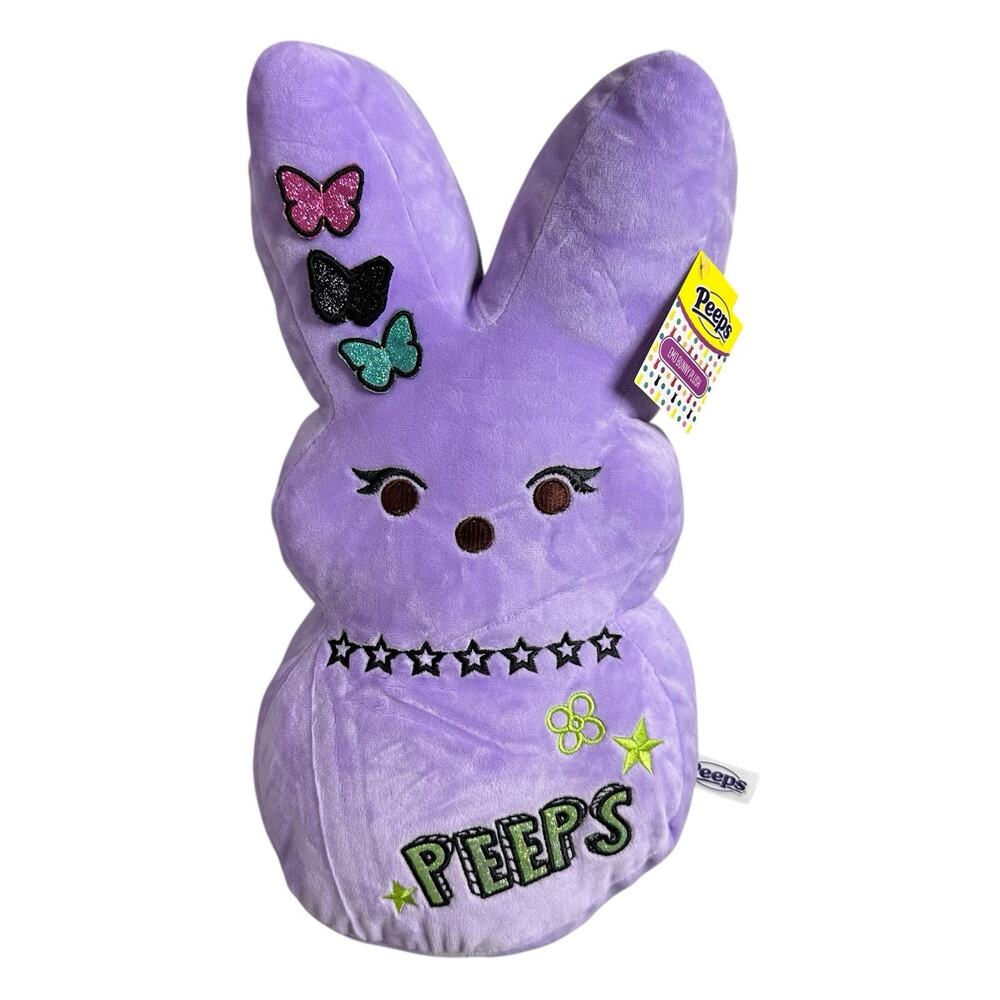 Peeps 15 inch Plush Bunny Goth Purple Flowers Stars Emo Bunny Toy Punk Easter
